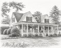 Framed pencil-sketch house portrait print